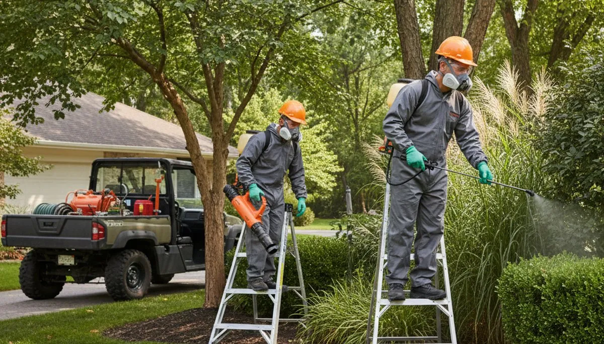 Tick control service team treating Easton, PA yard for safer outdoor spaces